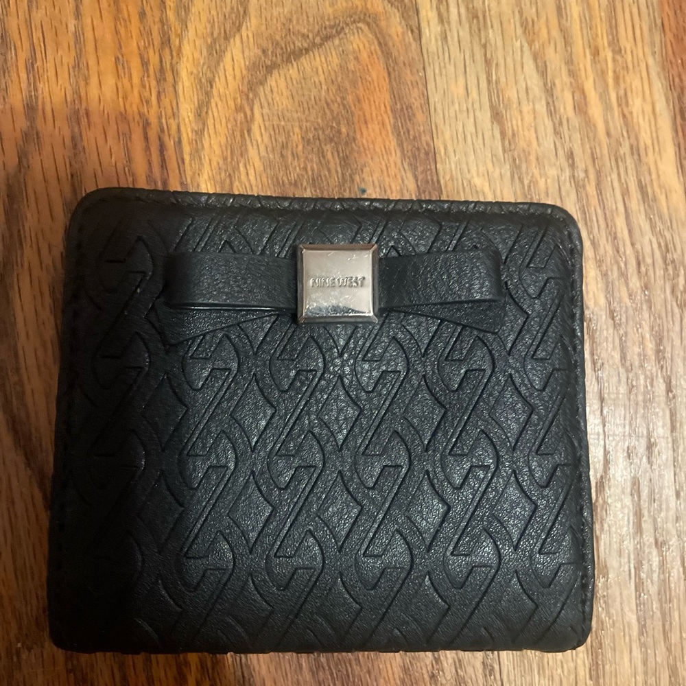 Nine West Black Textured Wallet with Bow Accent